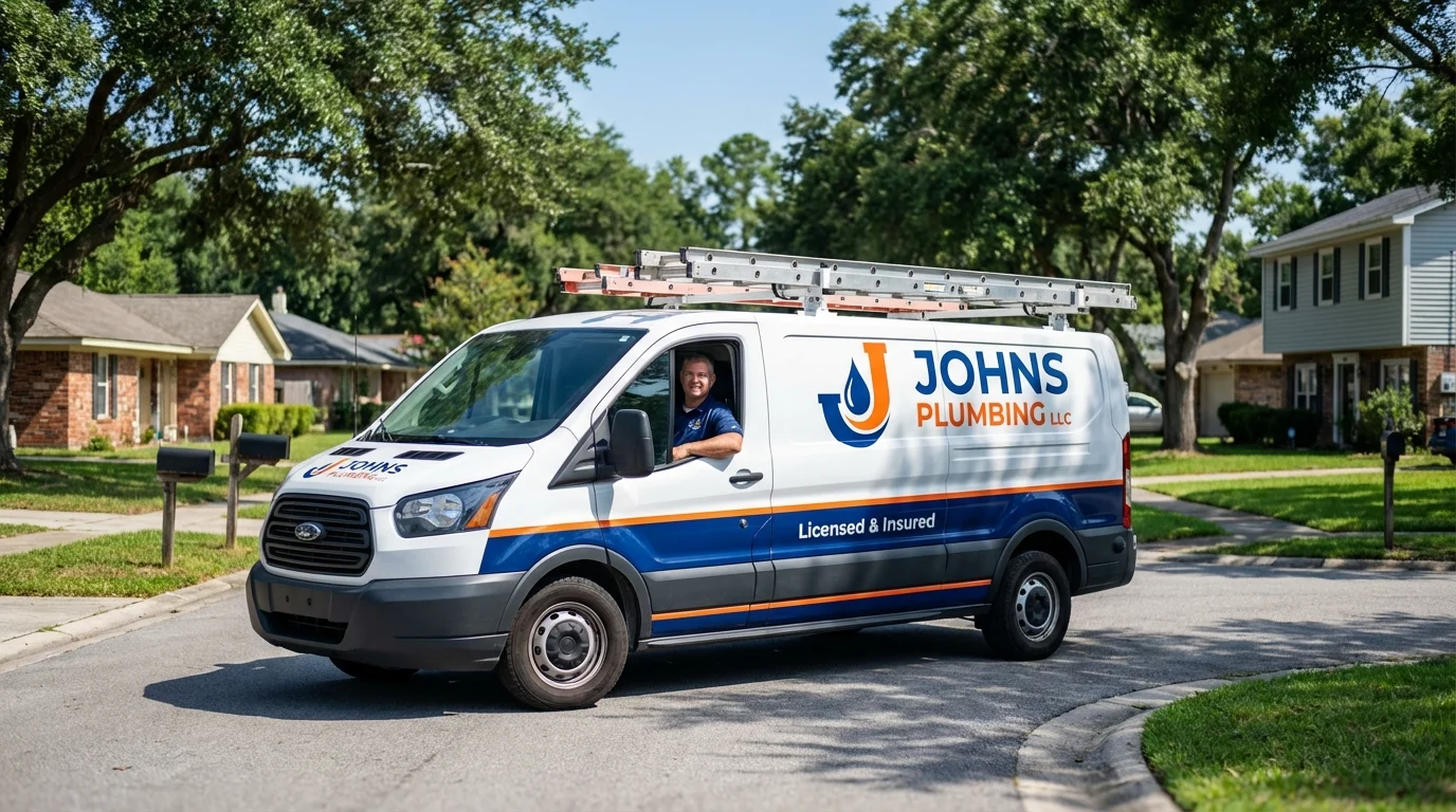Johns Plumbing LLC service van in Lake Luzerne, NY