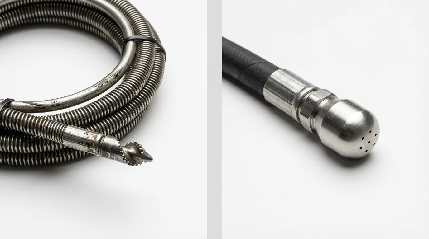 Drain snake cable and hydro jetting nozzle used for drain cleaning in Lake Luzerne, NY