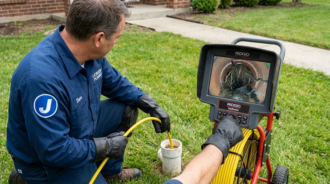 Sewer camera inspection being performed by Johns Plumbing LLC in Lake Luzerne